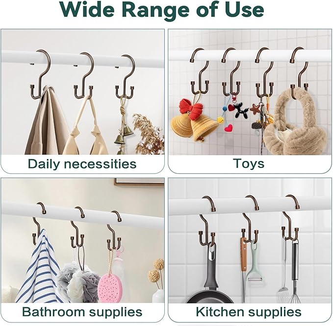 Goowin Shower Curtain Hooks, Shower Curtain Rings, Durable Rust Proof Shower Curtain Hangers, Shower Rings for Curtain, Double Glide Shower Hooks for Shower Curtain, Bronze, 24 Pack-Cylinders