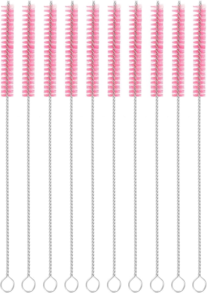 uxcell 10Pcs Drinking Straw Cleaning Brushes, 8" x 2/8" Nylon Bristles Long Straw Brush Pipe Cleaner for Washing Straws Pot Spout, Sippy Cup, Bottle and Tube (Pink)