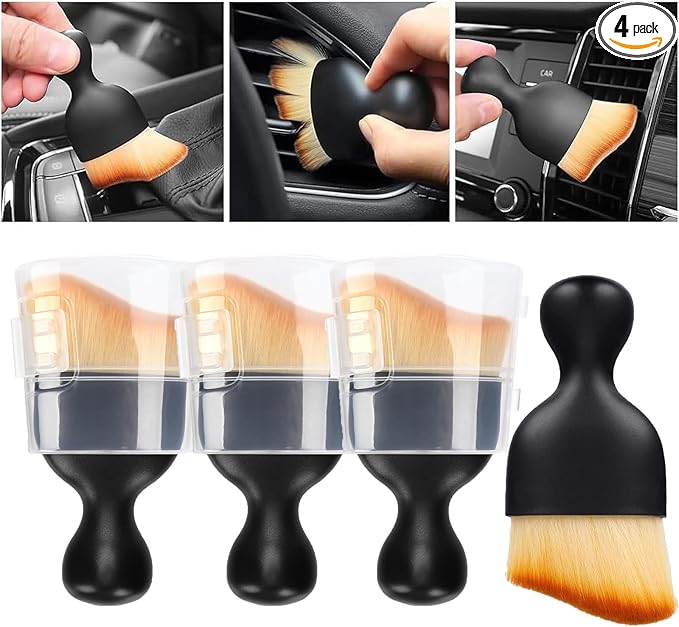 4 Pcs Car Interior Cleaning Tool,Car Interior Detailing Brush,Car Cleaning Brush Dust Collectors, Car Interior Cleaning Soft Brushes,Curved Design Dirt Dust Clean Brushes