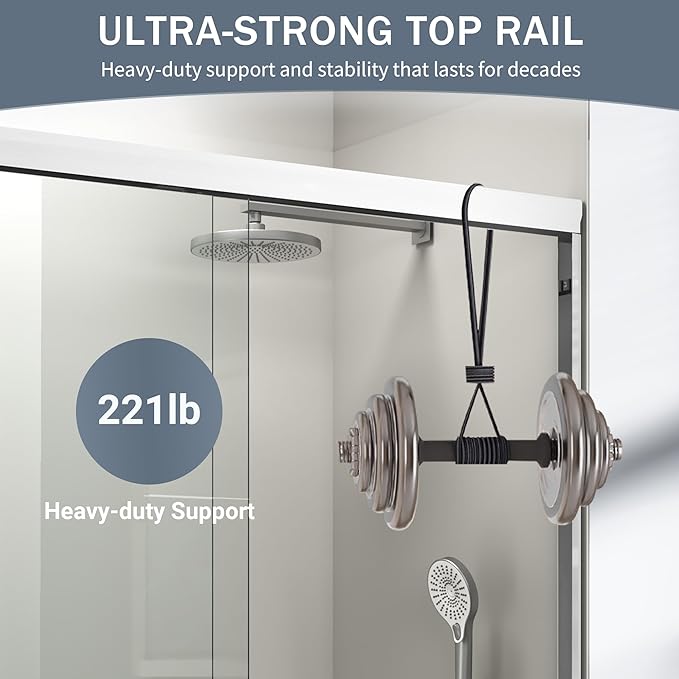 Abruzzo 44" - 48" Adjustable Width Double Sliding Shower Door - Semi-Frameless 72" Tall Bath Enclosure with 1/4" Tempered Glass, White Aluminum Frame for Walk-in Showers