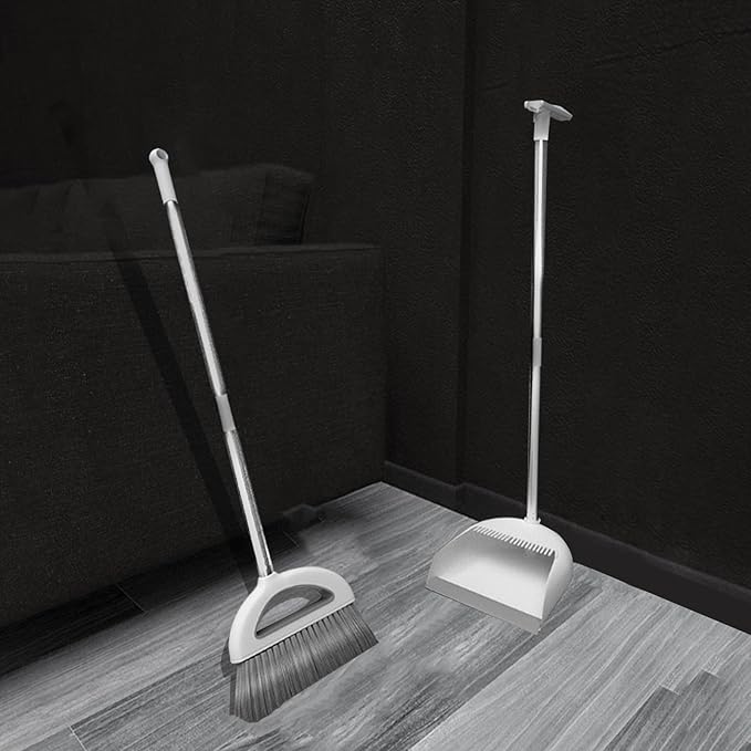 Brooms and Dustpan Set with 35" Long Handle, 182° Rotatable Standing Storage Buckle Type, Built-in Combs and Scraper, Lightweight & Robust, for Home, Kitchen, Room, Office, Floor Use