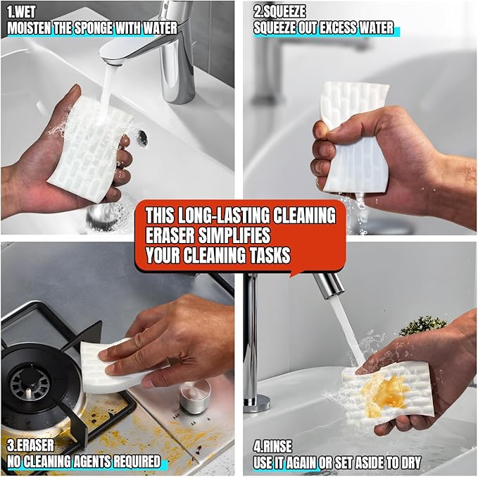 Magic Sponge Eraser, S-Shaped Melamine Sponges, Extra Long Lasting Cleaning Pads for Bathroom, Kitchen, Outdoor, Multi Purpose Cleaner, Clean tub, Shower, Wall, Oven, Shoe, 18ct