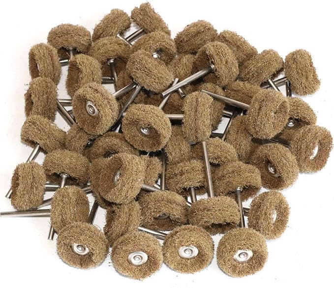 Abrasive Buffing Polishing Wheel Set for Rotary Tool,Removal of Rust Deburring on Metal Surface with 3mm Mandrel,Mini scouring pad Brush Polishing kit(grit 120 Brown 50pcs)