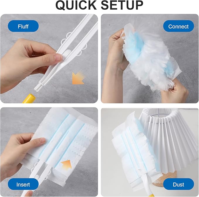 Duster Refills 60 Count Static Dust Removal Brush 180° Multi-Surface Bulk Electrostatic Microfiber, Heavy Duty Disposable Dusting Replacement Heads Compatible with Swiffer Duster Refills