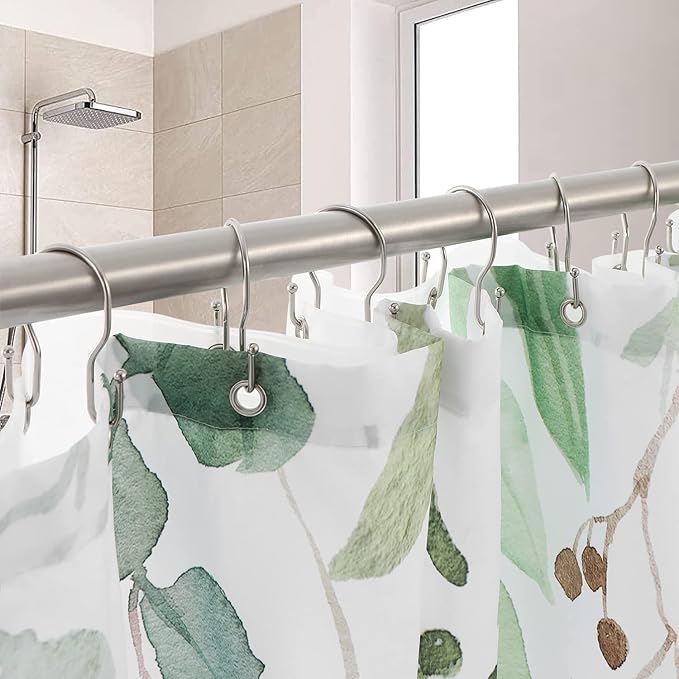12 Pack Double Shower Curtain Hooks Rings, TENOVEL Double Sided Shower Curtain Hooks Rust Proof for Shower Curtain, Stainless Steel Bathroom Shower Hangers Rings for Shower Rods, Brushed Nickel