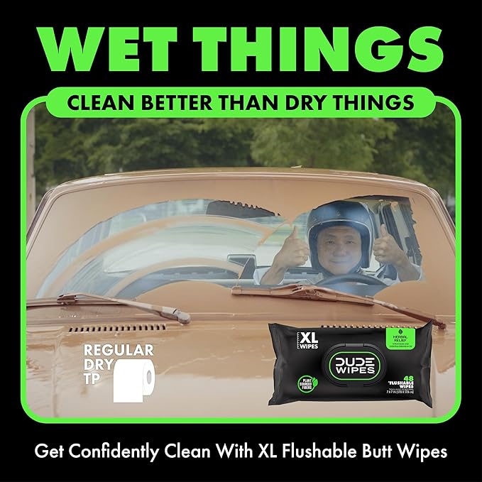 DUDE Wipes - Flushable Wipes - 3 Pack, 144 Count - Herbal Relief Extra-Large - With Hazel & Geranium Essential Oils - Septic and Sewer Safe