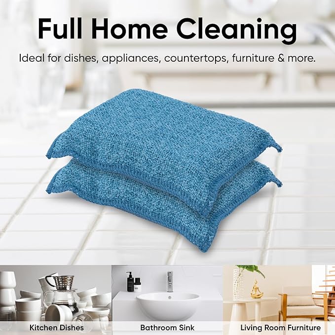 Miracle Microfiber Scrubbing Sponge, Blue Extra Scrubbing Power Sponge for Kitchen, Sink, Pot, Pan and Dish Washing, Super Absorbent and Rapid Drying 4-Pack