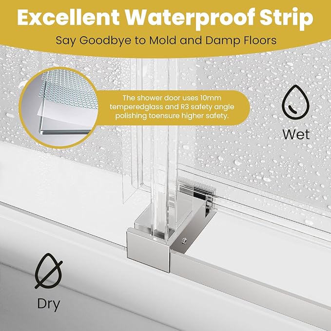 Shower Door 56–60 in W x 76 in H, 3/8" Tempered Glass Sliding Shower Door, Frameless Chrome, Soft-Close with Buffer, Reversible Installation for Modern Bathroom