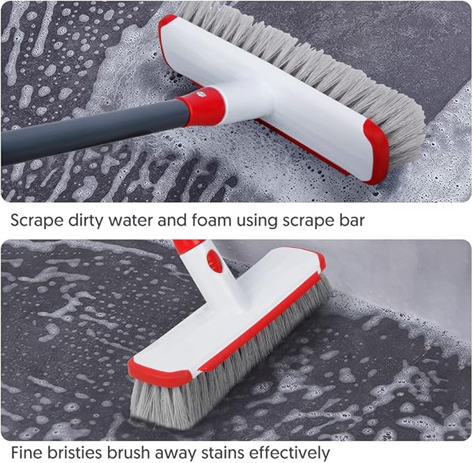 Floor Scrubber with Long Handle, 2 in 1 Scrubbing Brush Stiff Bristle Shower Cleaning Brush for Bathroom, Kitchen, Tub, Carpet, Grout, Tile(White)
