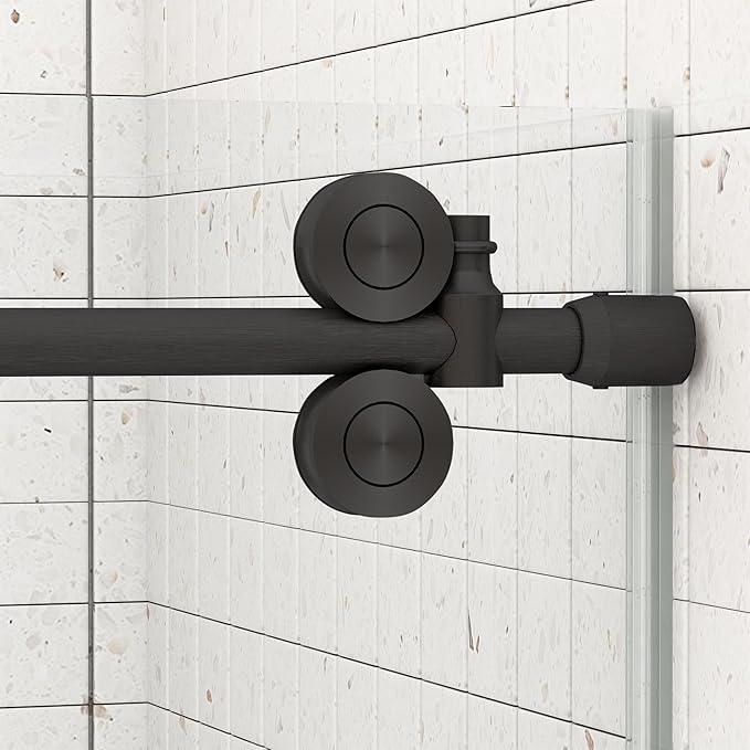 Sunrosa 60" W x 76" H Frameless Shower Door, Sliding Shower Door with Handle, Glass Shower Door with 5/16" (8 mm) Clear SGCC Tempered Glass, Matte Black