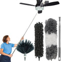 4 Pcs Microfiber Cobweb Duster with 100" Extension Pole,Bendable Ceiling Fan Duster Kit with 3 Duster Heads,Washable Reusable Dusting Pole for High Ceiling and Walls Furniture Home