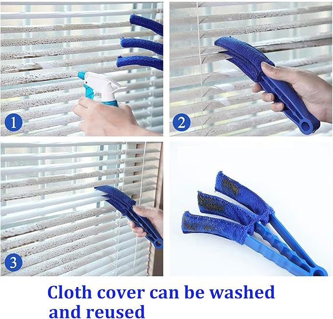 Blind Cleaner Duster Tool, 7 Finger & 3 Finger Window Venetian Blind Brushes, Washable Mini Cleaner Brush, Venetian Blinds Duster Brush for Window & Air Conditioner Fan, 2 Pack, Green, PP+Microfiber
