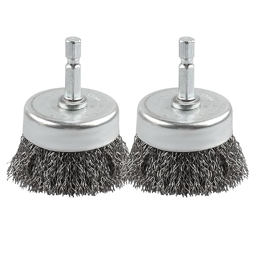 2 Pack WENORA Wire Brush Set for Drill, 1/4 Inch Hex Shank, 0.010 Inch Coarse Carbon Steel Drill Brush, Rust Removal - 2 Inch