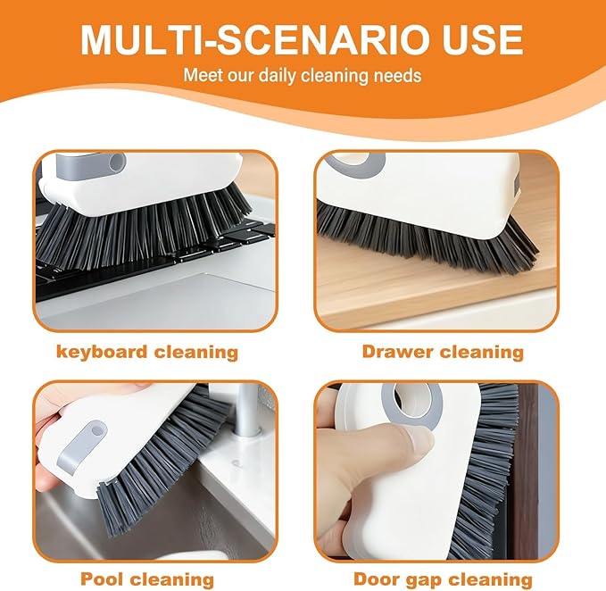 2 in 1 Groove Cleaning Brush Window Track Cleaning Tools, 2026 New Multifunction Hard Bristle Crevice Cleaning Brush with Hidden Scraperfor Sliding Door Track, Window Sill, Shutter Door (Gray)