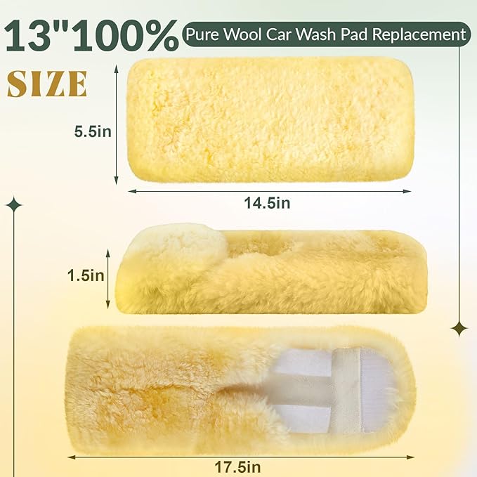 Dingion 1 Pack 13" 100% Pure Lambswool Wash Pad Replacement, Lambswool Wash Mitt for Washing Cleaning RV, Boat, Plane, Car or Truck
