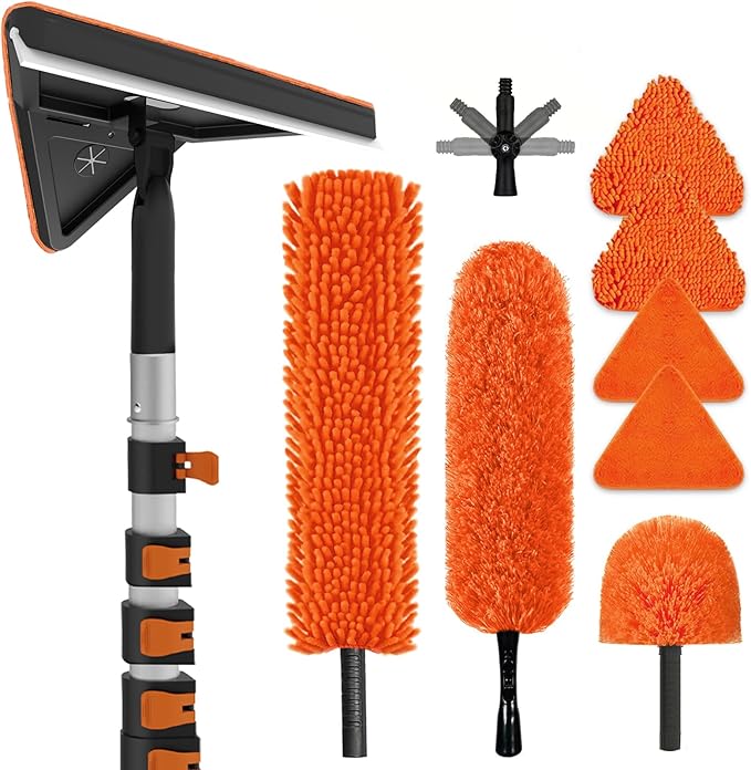 30FT Reach Duster Cleaner Kit, Dusters for Cleaning with Extension Pole, Baseboard & Wall and Window Cleaner Mop for Fan Blades, High Ceiling and Cobweb