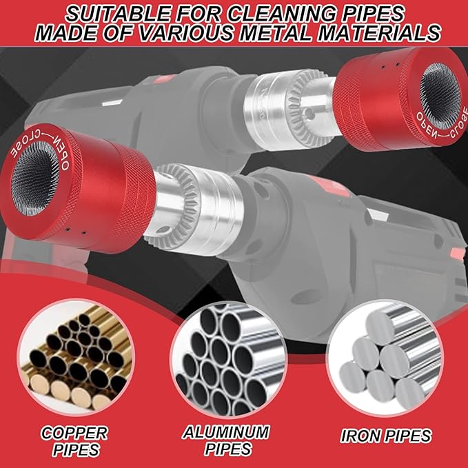 3pcs 1/2" 3/4" 1" Metal Copper Pipe Cleaner, Red Aluminum Copper Tube Pipe Cleaner Brush for Power Drill Suitable for Professional Plumbers and Industrial Purposes