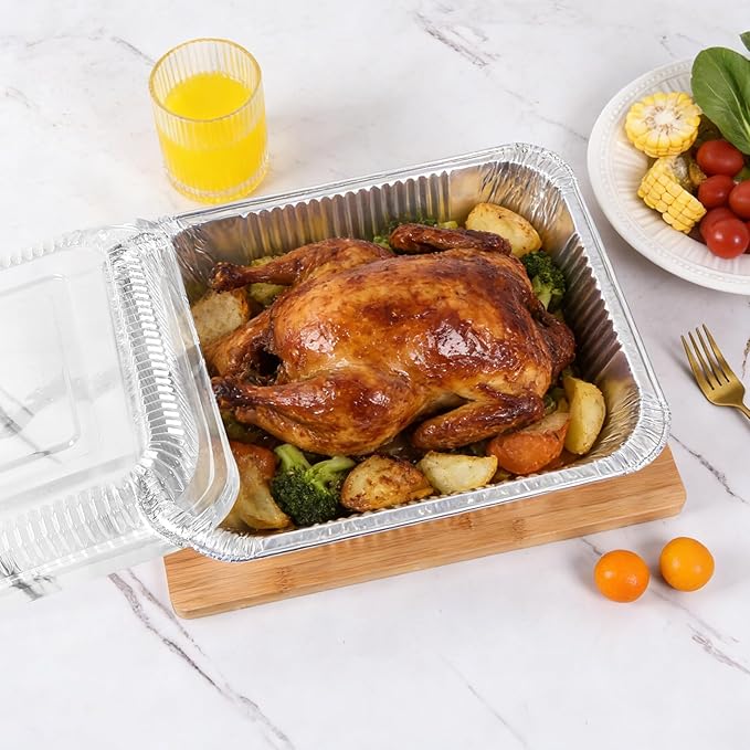 9x13 Inch Disposable Aluminum Pans with Clear Lids(10 Pack)Half Size Tin Foil Pans with Lids,Food Containers Disposable Baking Pans For Cooking, Meal Prep, Roasting, Chafing, Steam Table, Storage