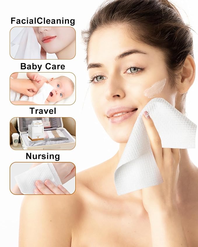Disposable Face Towel,Biodegradable Facial Towels 9.8"×9.8",20 Count Extra Thick Soft Large Travel Clean Facial Towels Plant Fiber Facial Washcloth Dry Wipes for Sensitive Skin,Travel,Makeup Remover