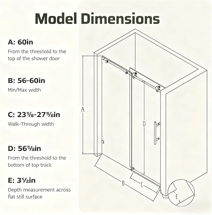 56-60" W x 60" H Bathroom Frameless Tub Sliding Shower Door, Soft-Close Bathtub Single Sliding Shower Doors with 5/16" (8mm) Clear SGCC Tempered Glass, Reversible Installation, Brushed Nickel