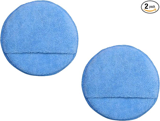 2PCS Microfiber Applicator Pads, 5 Inch Car Wax Foam Applicator with Finger Pocket, Ultra-Soft Round Sponge Pad for Fine Polishing Cleaning Detailing, Car Accessories