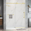 Frameless Shower Door,5/16" (8mm) Glass Sliding Shower Door with Soft-Close & Anti-Leak,Nano Coating Anti-Explosion Film SGCC Tempered Glass 43"-48" X 76"H,Brushed Gold