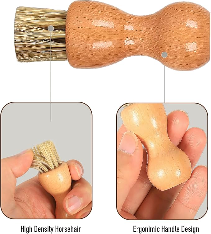 Horsehair Shoe Shine Applicator Brush Set - 4 Pack Wooden Handle Brushes for Leather Care, Boots, and Accessories - Light & Dark Wood Handles (Gourd Brush 4pcs)