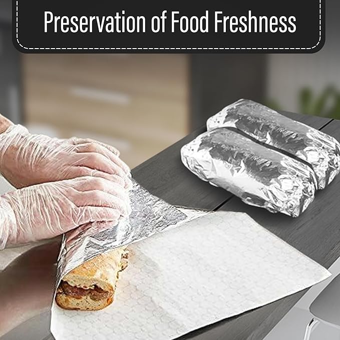 Insulation Sandwich Wrapping Paper Aluminum Foil Sheets - [100 Pack] - (14" x 16") - Aluminum Foil Sandwich Wrap Sheets For Sandwich Wraps, Burritos and BBQ