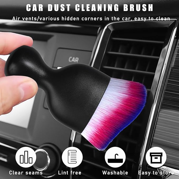Car Interior Dust Brush, Soft Scratch Free Auto Detailing Brushes, Universal Vehicle Interior Cleaning Tool for Automotive Dashboard, Air Vents, Leather(White & Red & Blue)