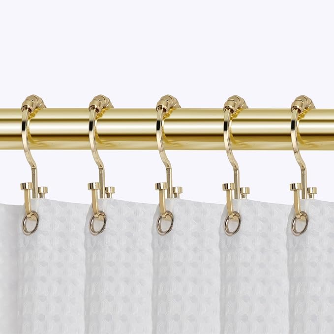 Utopia Alley HK1GD Deco Flat Double Roller Shower Curtain Hooks; Gold - Set of 12