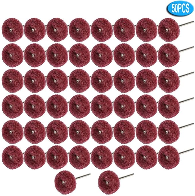 50PCS Abrasive Buffing Polishing Wheel Set for Rotary Tools,Removal of Rust Deburring on Metal Surface with 3mm Shank,Mini scouring pad Brush Polishing kit(grit 320 red 50pcs)