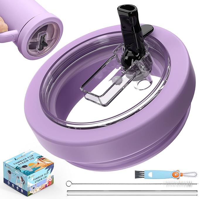 30oz Flip Straw Leak Proof Lid for Stanley Quencher,30 oz Tumbler Lid Replacement for Stanley Cup Accessories,No Spill Silicone Tumbler Lids with Cleaning Brush Set (Lilac)
