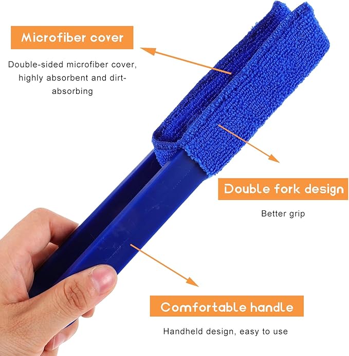 2 PCS Car Blinds Duster, Window Blind Cleaner Duster Brush with Removable Microfiber Sleeves, Multifunction Cleaning Tool for Auto Shutter Air Conditioner Vents Keyboard (Blue)