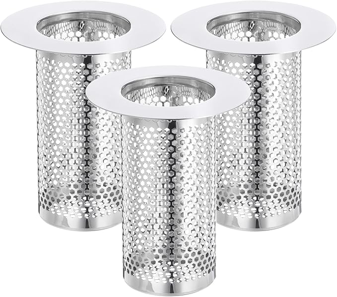 uxcell 2 Pack Shower Drain Strainer, 3.1" x 2.5" Stainless Steel Floor Drain Strainer Deep Sink Hair Catcher for Kitchen Bathroom Balcony Floor Drain, Fit Hole Size from 1.57" to 2.36"