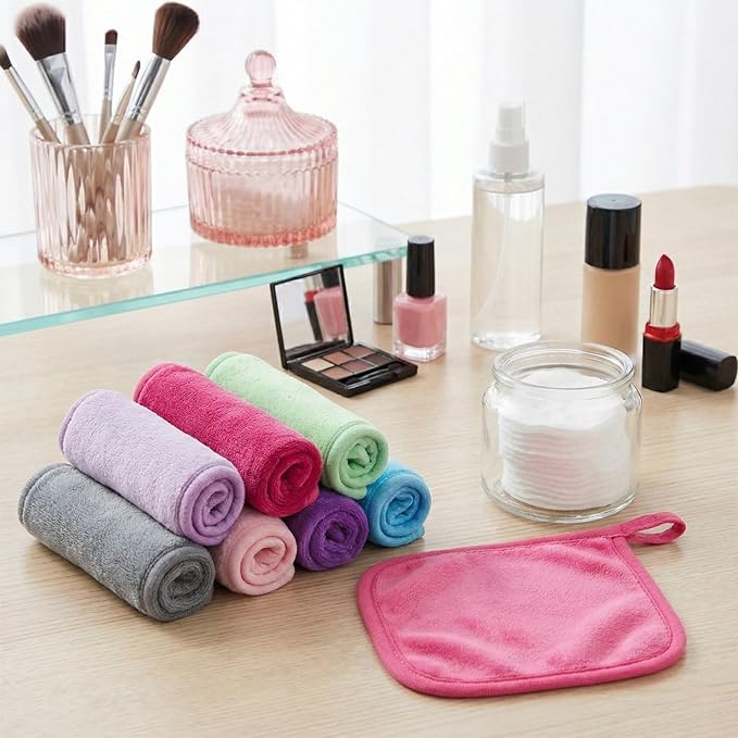 7PCS Makeup Remover Cloth, Makeup Eraser Cloth Cleaning Reusable Face Wash Cloths for All Skin Types Face Wash Soft Make up Towels Facial Cleansing Cloths for Women 6" X 6.3"