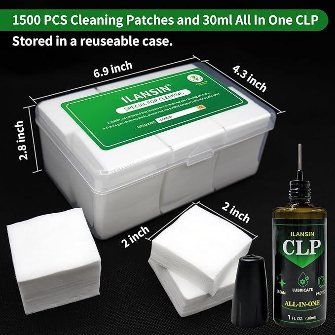 3000/1500PCS Gun Cleaning Patches+CLP Oil,2"x2" Lint Free Gun Cleaning Cloth,Professional Wipes for Shot Pistol/All Caliber of Firearms.Store in Box Can Store Gun Cleaning Kit,Choose Your Set