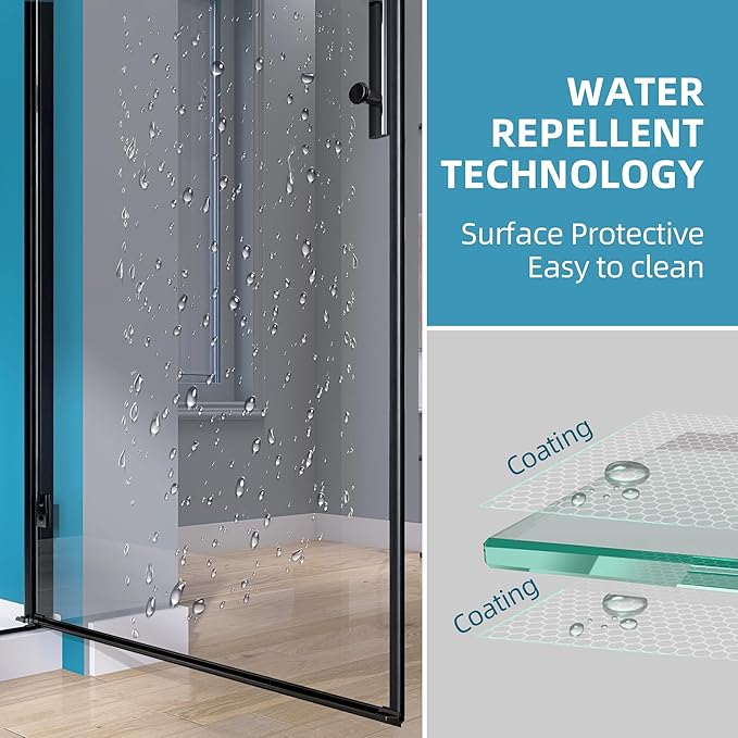 GETPRO Pivot Shower Door Hinged Frameless 32 in. W x 72 in. H Swing Single Small Shower Door 1/4 inch Tempered Glass Panel Adjustable Right Hinged Bathroom Door for Shower Matte Black Hardwares