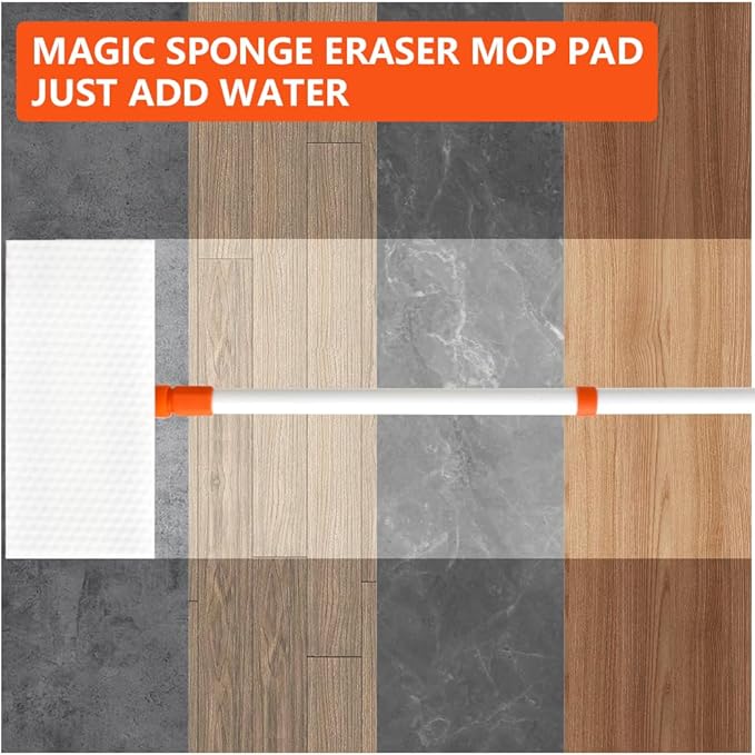 Mops for Floor Cleaning,55" Handle with 10" Flat Head with 4 Magic Sponge Eraser Pads、2 Microfiber Pad and 50 Dry Cleaning Cloths,for Mopping Home, Bathroom, Kitchen
