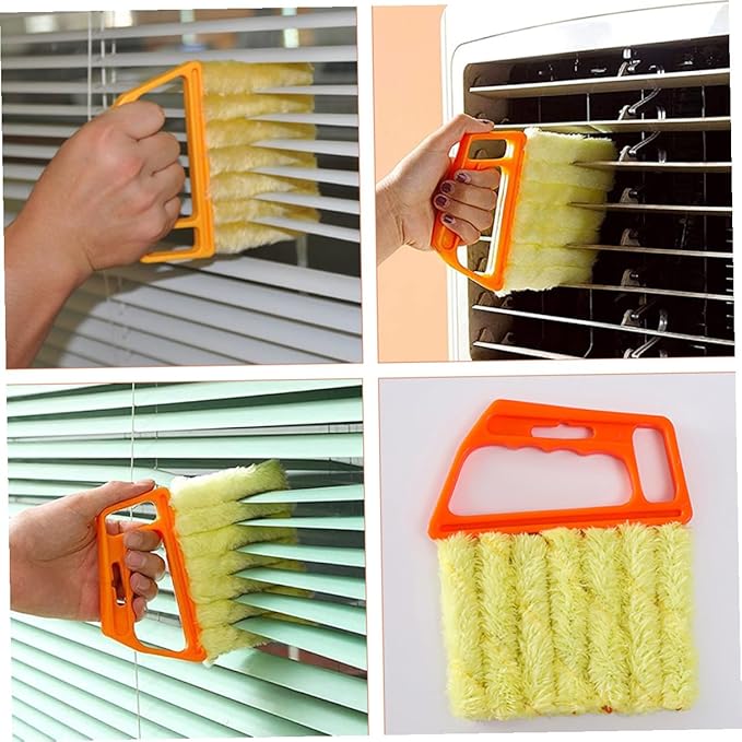 7-Finger and 3-Finger Blinds Cleaning Brushes 2pcs, Sturdy Window Shutter Brush Set with Handle, Multi-Purpose Dusting Tool for Air Conditioner and Window Blinds Cleaning