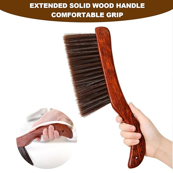 Hand Broom Soft Bristles Duster with Solid Wood Handle Quick Dusting Brush for Sofa Bed Furniture Musical Instruments (Rosewood)