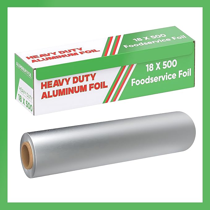 Aluminum Foil Wrap Roll 18 in x 500 ft Heavy Duty Commercial and Home Use for Food, BBQ, Grilling, Cooking, Baking, Roasting, Party (18 in x 500 ft, 1 Pack)