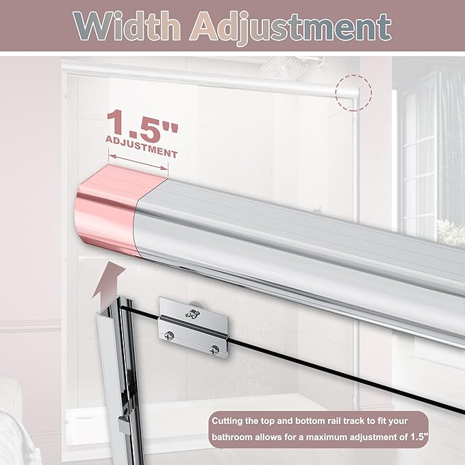 ELEGANT Shower Doors 58.5-60" W x 72" H, Semi-Frameless Bypass Sliding Shower Door, 1/4" Clear Glass, Chrome Finish