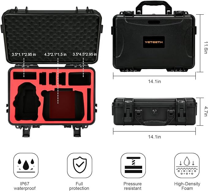 Hard Case for DJI Mini 4 Pro: IP67 Waterproof Carrying Cases for Mini 4/3 Pro/3 Drone Fly More Combo RC 2/RC Smart Controller | Storage Box for Propellers Accessories (Case Only) (Black)