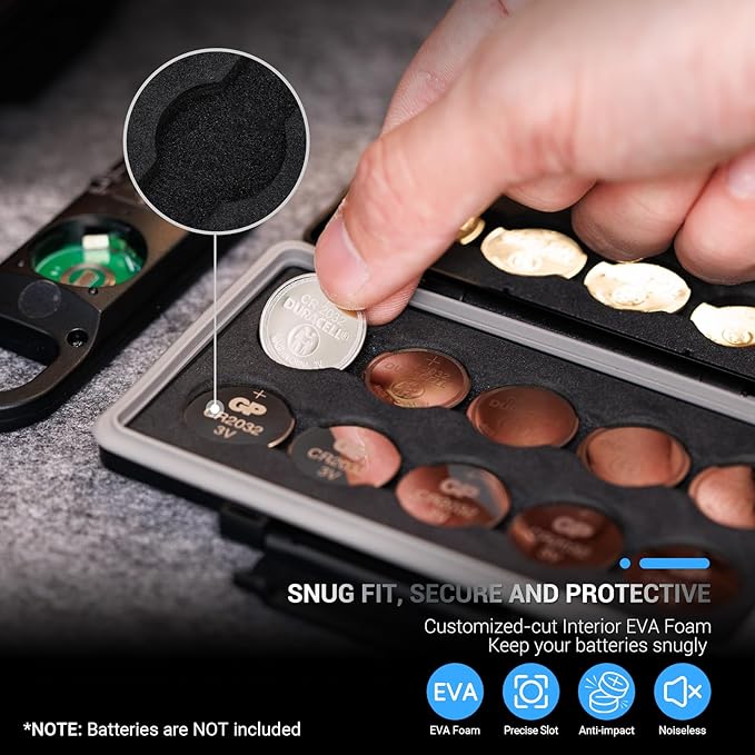 JJC CR2032 CR2025 Battery Case Holder Storage,Water-Resistant Anti-Shock, Coin Cell Battery Case for 20x CR2032 CR2025 CR2045 CR2016, CR2032 Button Round Battery Holder Case, Battery Not Included