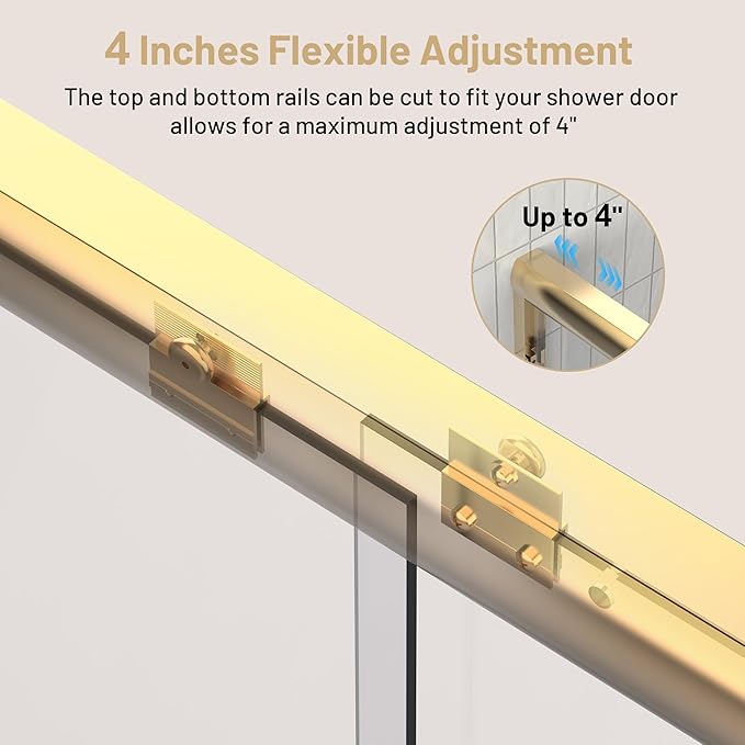 56-60" W x 70" H Double Sliding Shower Door, Semi-Frameless Shower Door with 1/4"(6mm) Clear Tempered Glass, Silent Soft-Close Door for Walk-in Shower, Brushed Gold