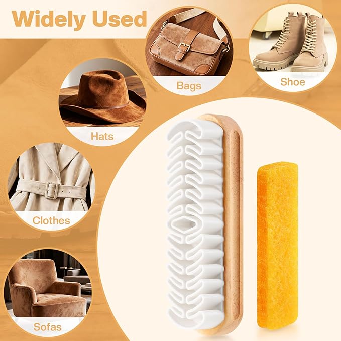 2 Pcs Suede Shoe Brush Nubuck Leather Cleaner Shoes Shine Dauber Crepe Applicators Set with Cleaning Eraser Cloth(Brush with Eraser)