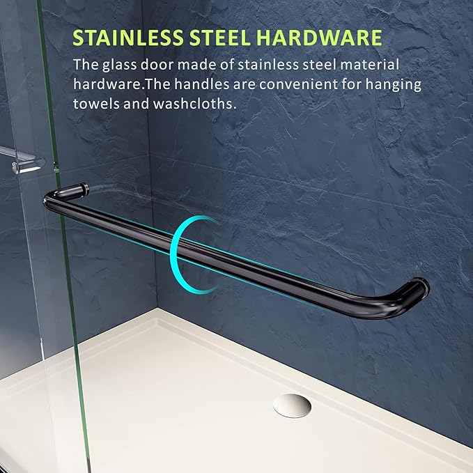 Semi-Frameless Double Sliding Shower Door 60 in. W x 72 in. H,Bathroom Clear Glass Door with Brushed Iron Grey Stainless Steel Hardware Shower Enclosure