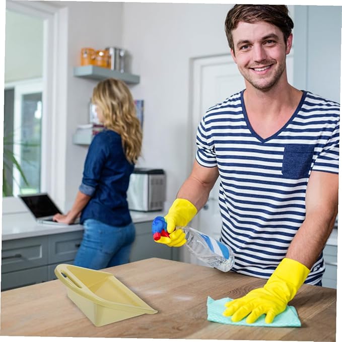 Handheld Dustpan and Desktop Trash Cleaning Scooper Set, 2pcs Portable Lime Yellow Plastic Handle, Multi-use Cleaning Tool for Home, Office, and Garage Waste Collection
