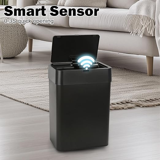 2 Pack Bathroom Trash Can with Lid - 2.5 Gal and 4 Gal Motion Sensor Garbage Bin, Smart Rubbish Bin, Waterproof Slim Dustbin, Automatic Plastic Trash Can for Bathroom, Office, Black