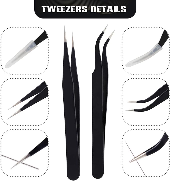 3D Printer Nozzle Cleaning Kit with Brush - 10 Pieces 0.4 mm Cleaning Needles, 2 Types Sophisticated Tweezers and 2 Pieces Cooper and Stainless Wire Cleaning Brushes
